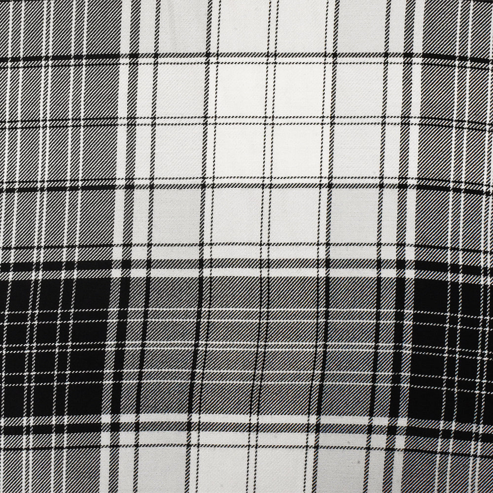 Pitch Black -White Plaid Rayon Twill Woven Fabric