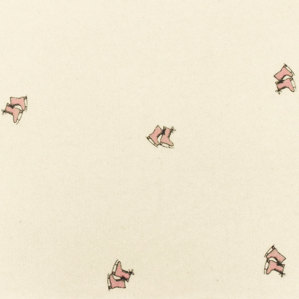 Ivory-Pink-Black Skates Printed Cotton French Terry Knit Fabric