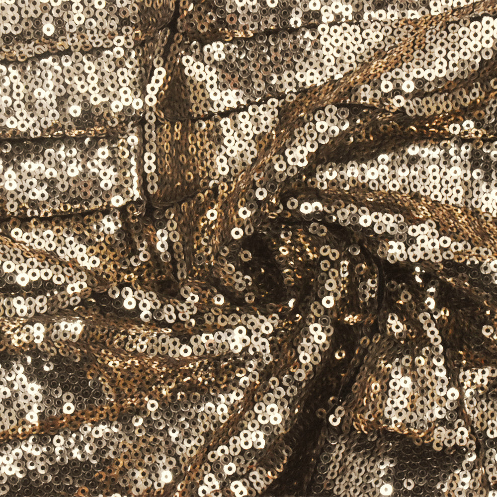 Gold-Black Fully Sequined Pleated Mesh Knit Fabric