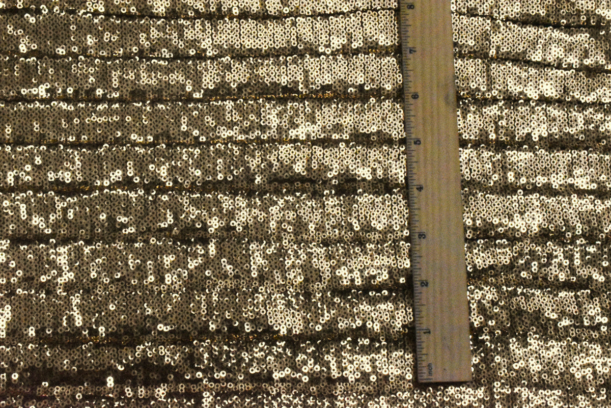 Gold-Black Fully Sequined Pleated Mesh Knit Fabric