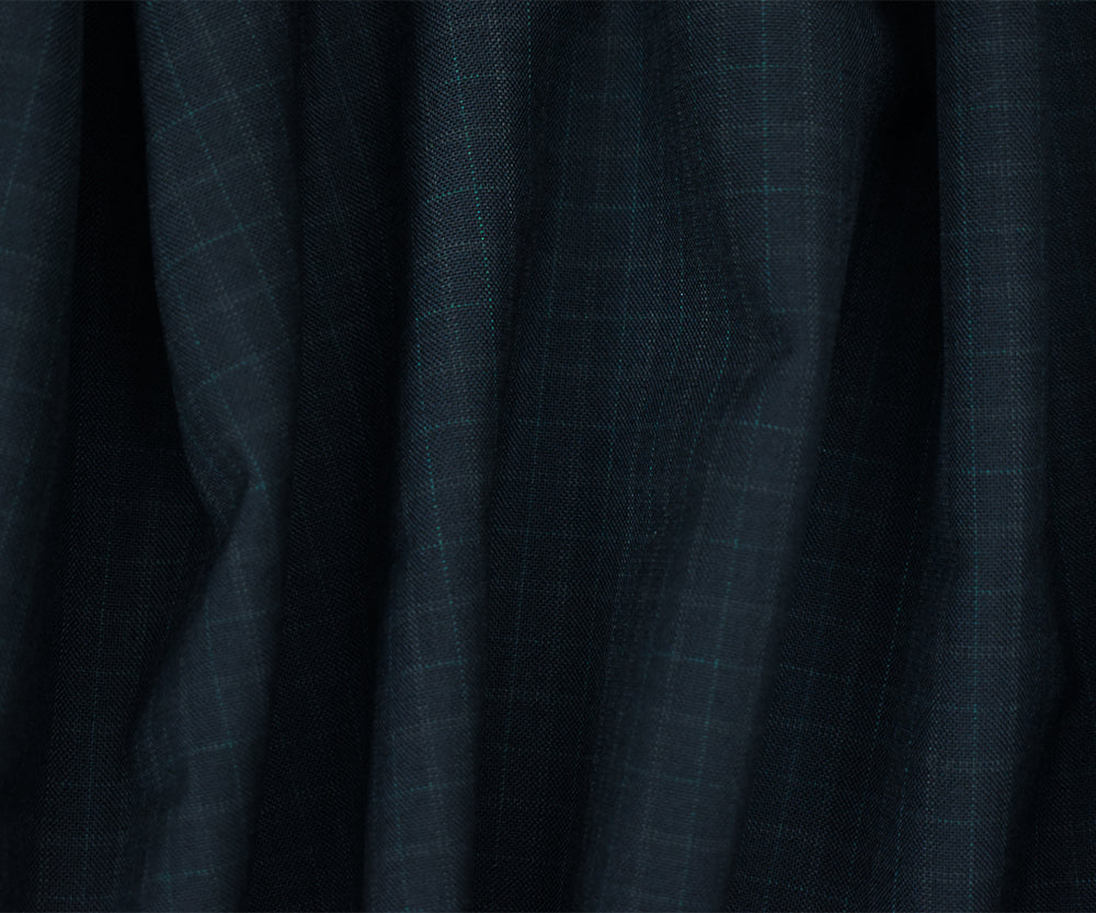 Navy-Gray-Green Wool Polyester Check Pattern Shirting Woven Fabric