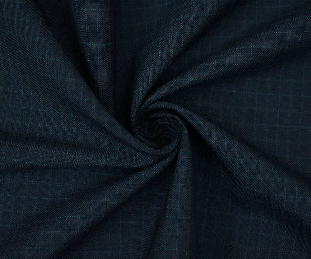 Navy-Gray-Green Wool Polyester Check Pattern Shirting Woven Fabric