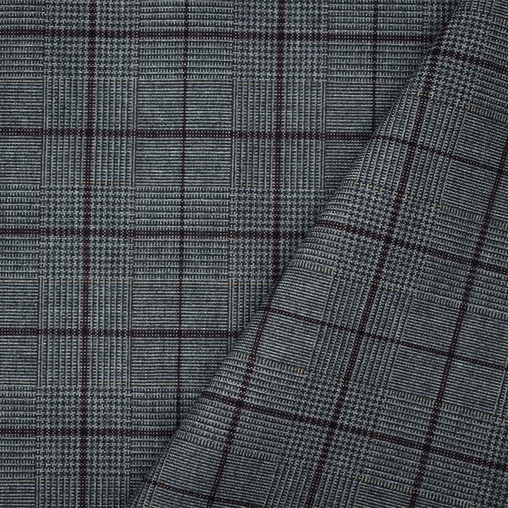 Black-Yellow-Multi Wool-Poly Check Glen Plaid Shirting Woven Fabric