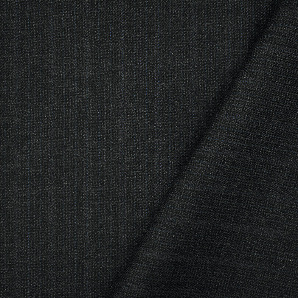 Black-Blue-Purple Wool Poly Texture Plaid Suiting Twill Woven Fabric