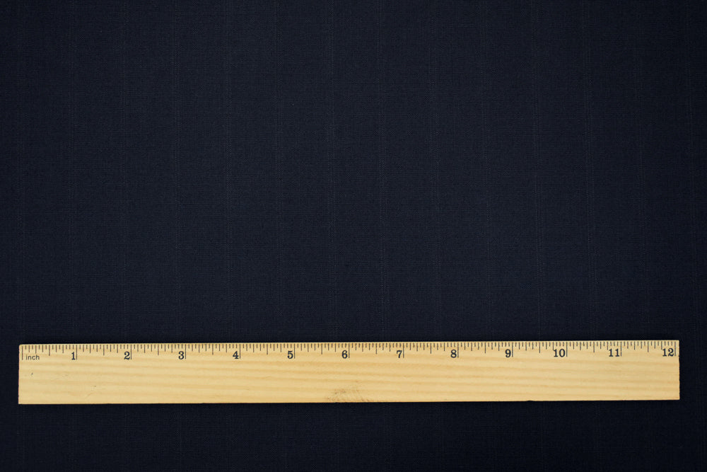 Deep Navy-Gray Wool Polyester Striped Woven Shirting Fabric