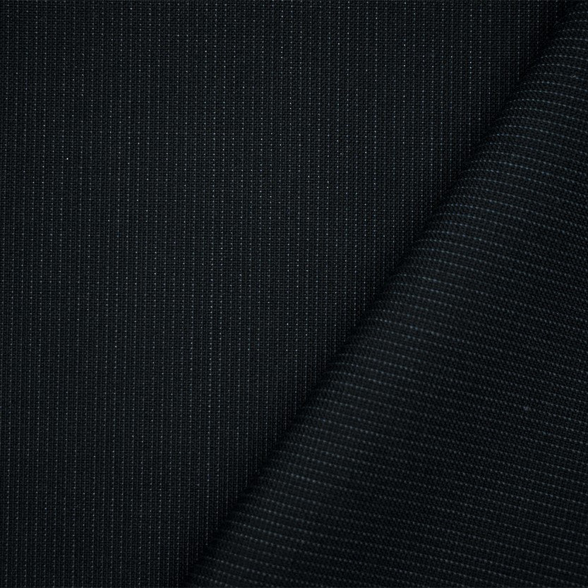 Black-Midnight Blue Wool Polyester Striped Dobby Suiting Woven Fabric