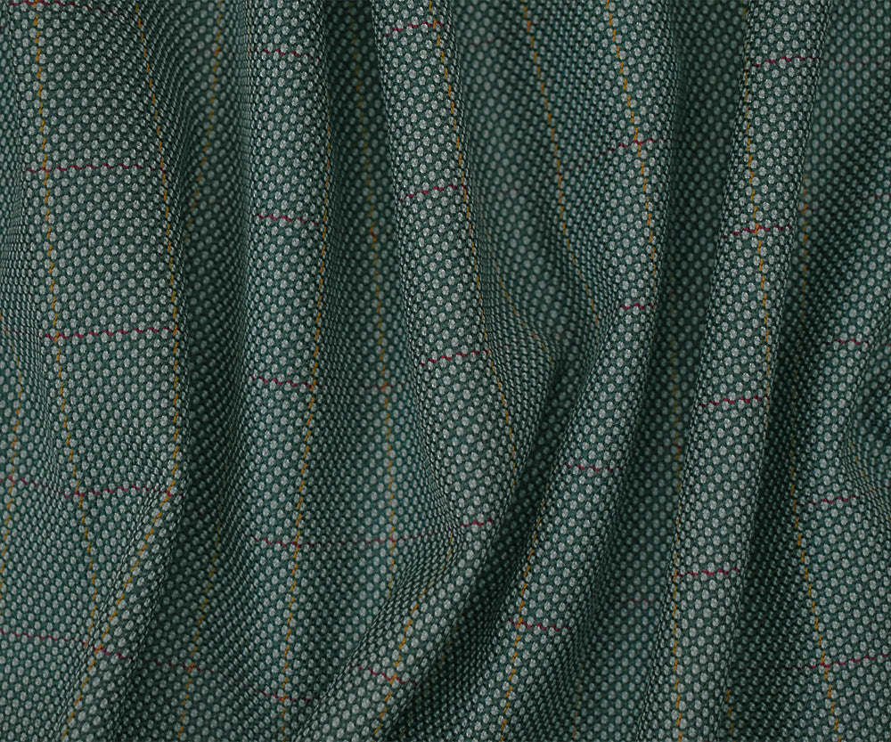 Gray-Burgundy-Multi Wool Polyester Check Dobby Woven Suiting Fabric
