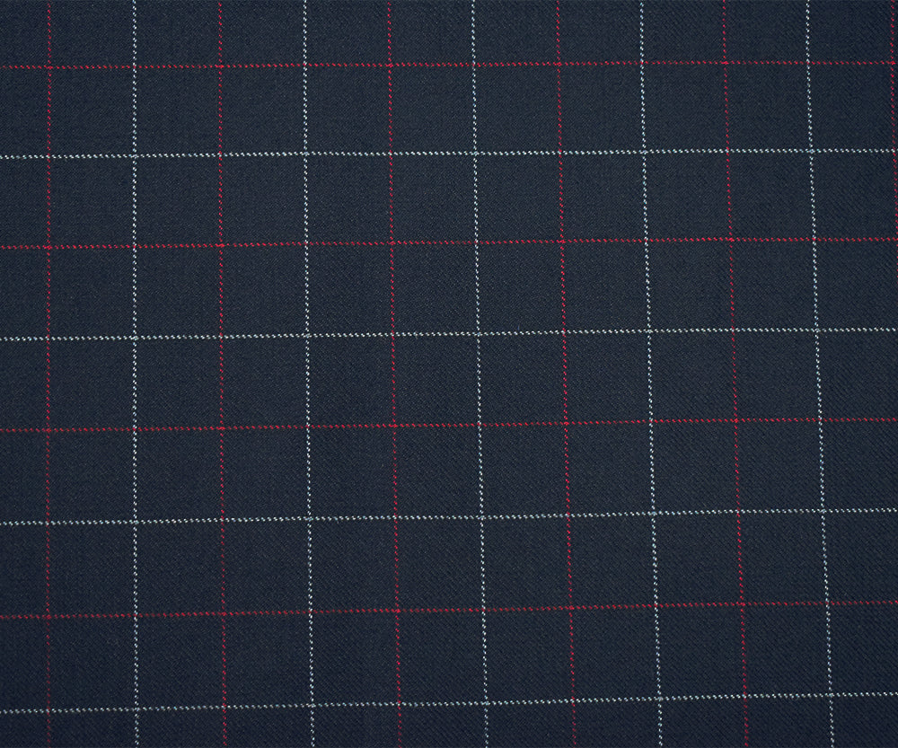 Black-Red-Gray Wool Polyester Check Twill Suiting Woven Fabric