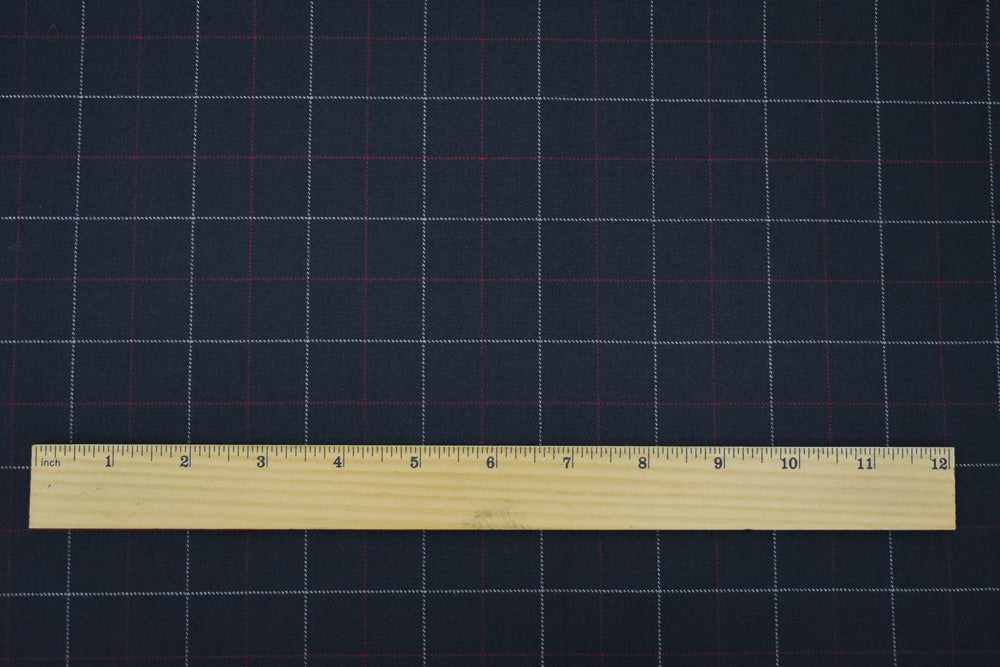 Black-Red-Gray Wool Polyester Check Twill Suiting Woven Fabric