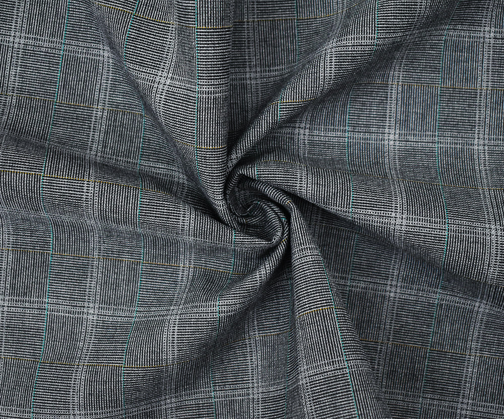 Gray-Green-Multi Poly-Wool Check Tile Shirting Woven Fabric