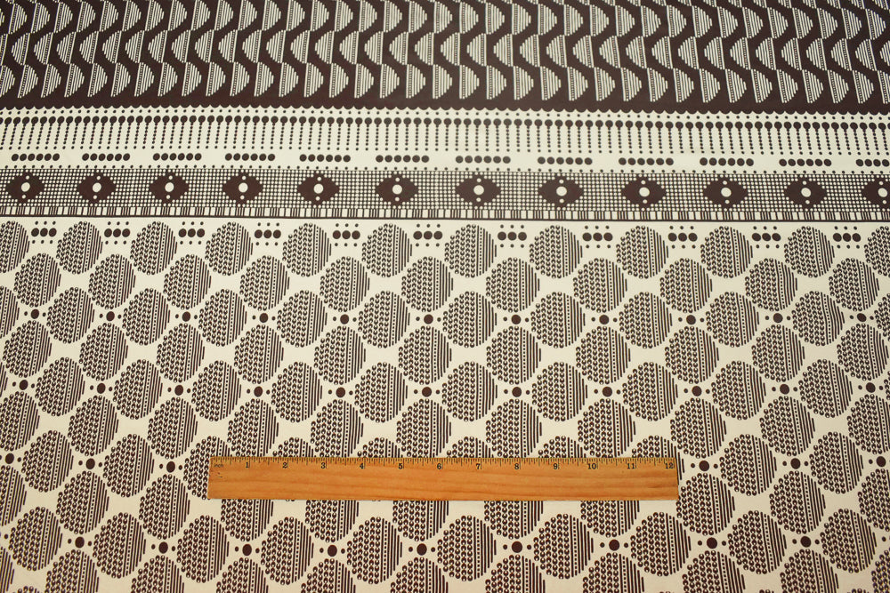 Brown-Ivory Dot Striped Pattern Printed Stretch Silk Jersey Knit Fabric