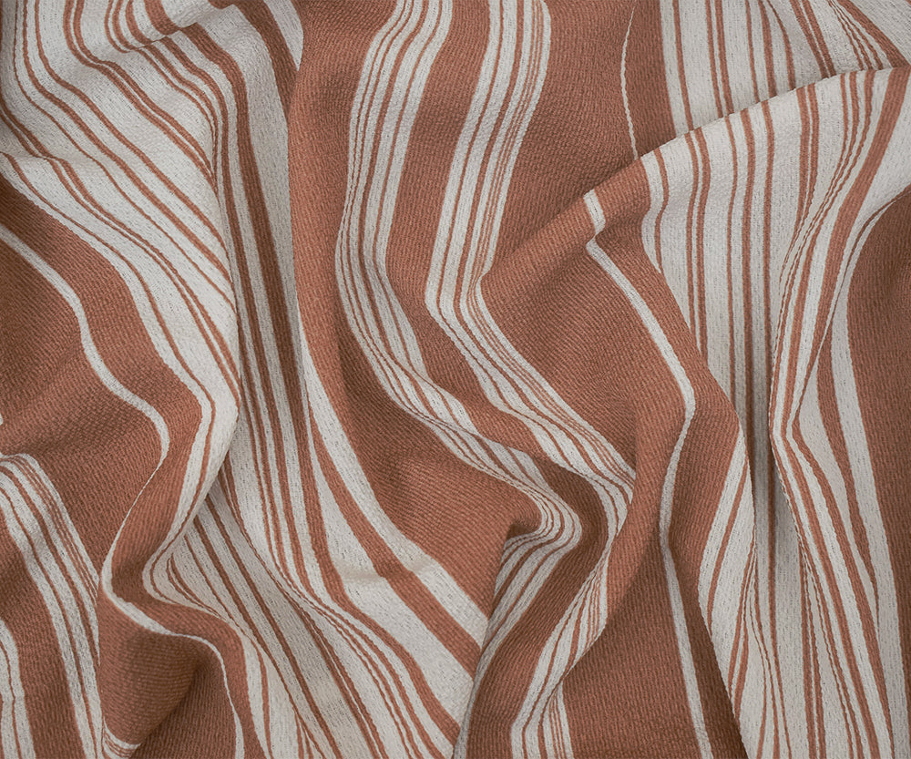 Brown-White Stripe Printed Poly Crepe Georgette Woven Fabric