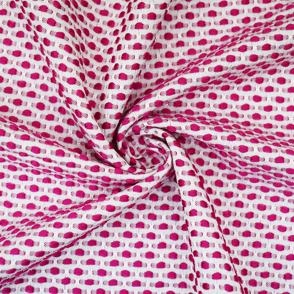 Fuchsia Pink-White Poly-Lycra Texture Dobby Jacquard Woven Fabric