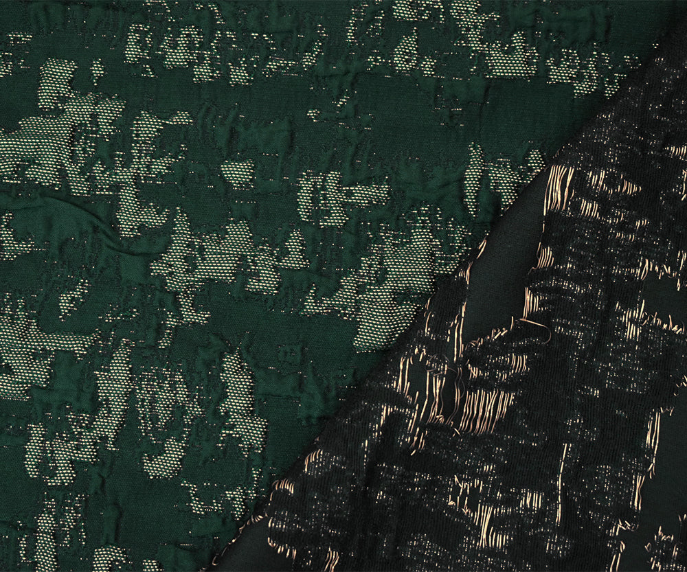 Deep Green-Gold Poly Blend Texture Abstract Matelasse Jacquard Brocade Fabric