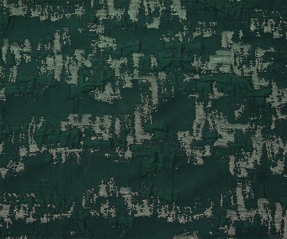 Deep Green-Gold Poly Blend Texture Abstract Matelasse Jacquard Brocade Fabric