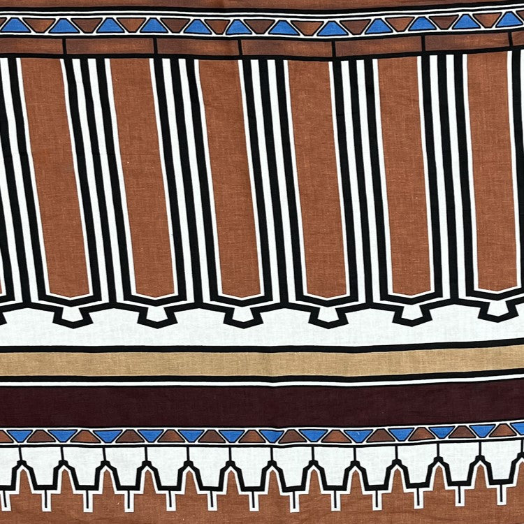 Brown-Beige-Multi Abstract Aztec Pattern Printed Linen Woven Fabric