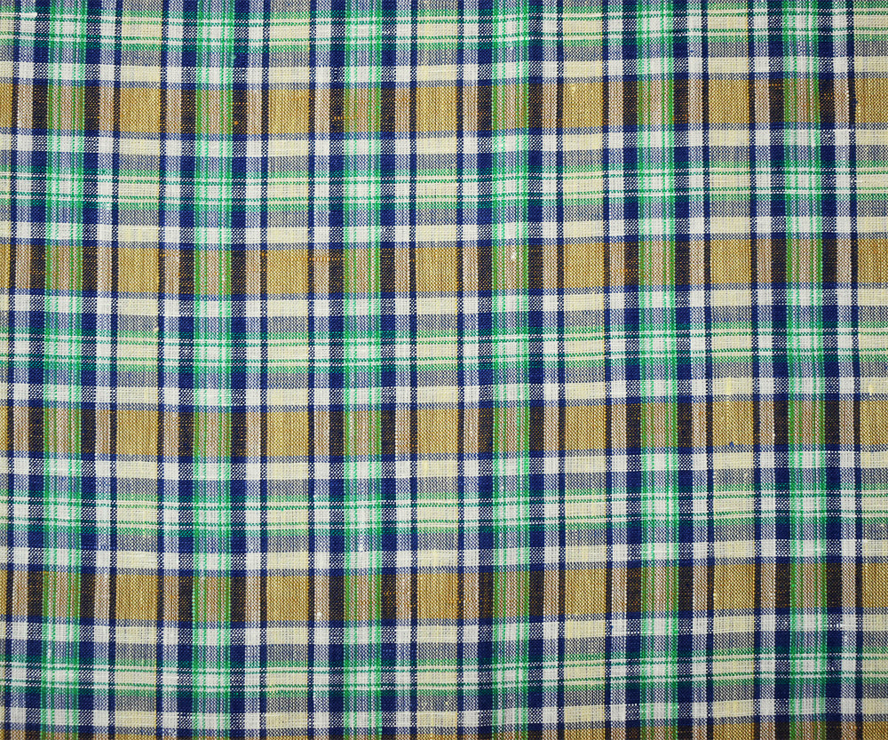 Green-Blue-Multi Plaid Linen Woven Fabric