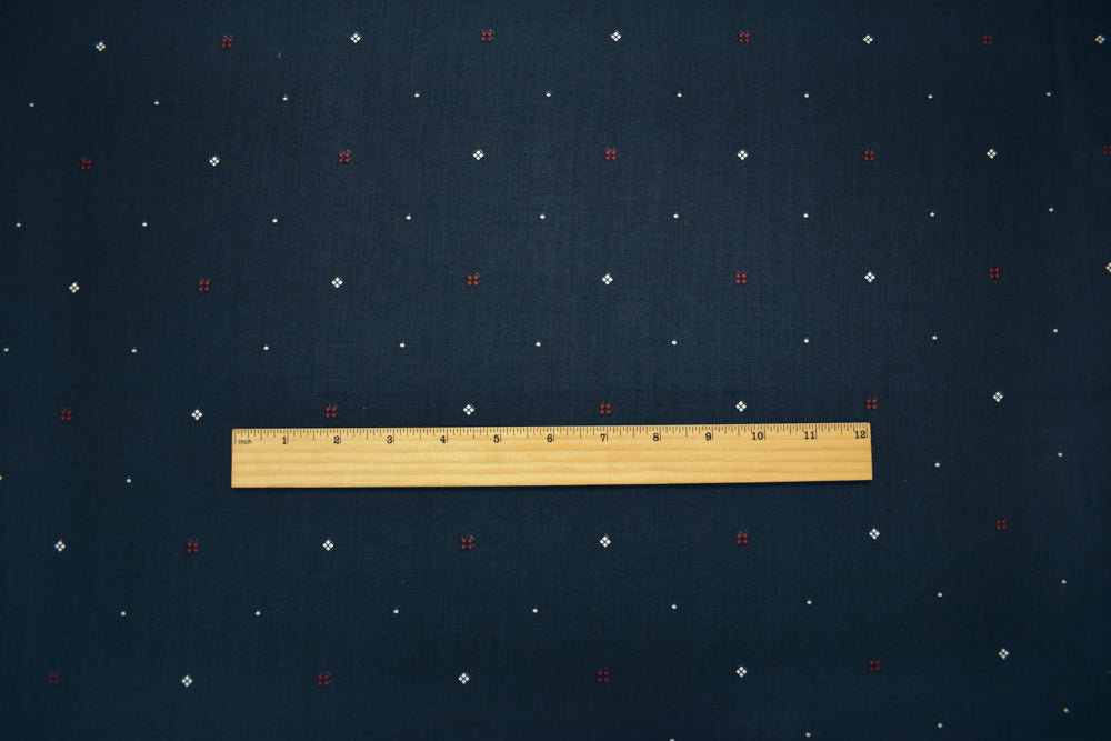 Navy-Red-White Japanese Cotton Micro Diamond Printed Sateen Woven Fabric