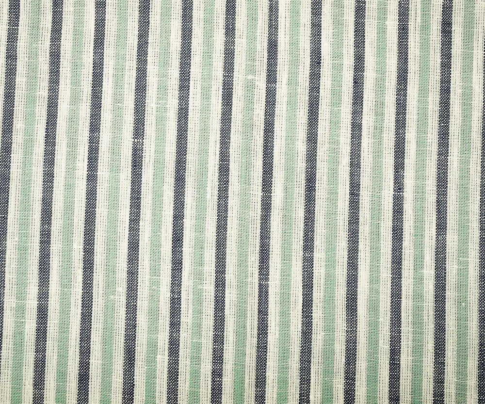Green-Gray-White Spence Bryson Striped Irish Linen Woven Fabric