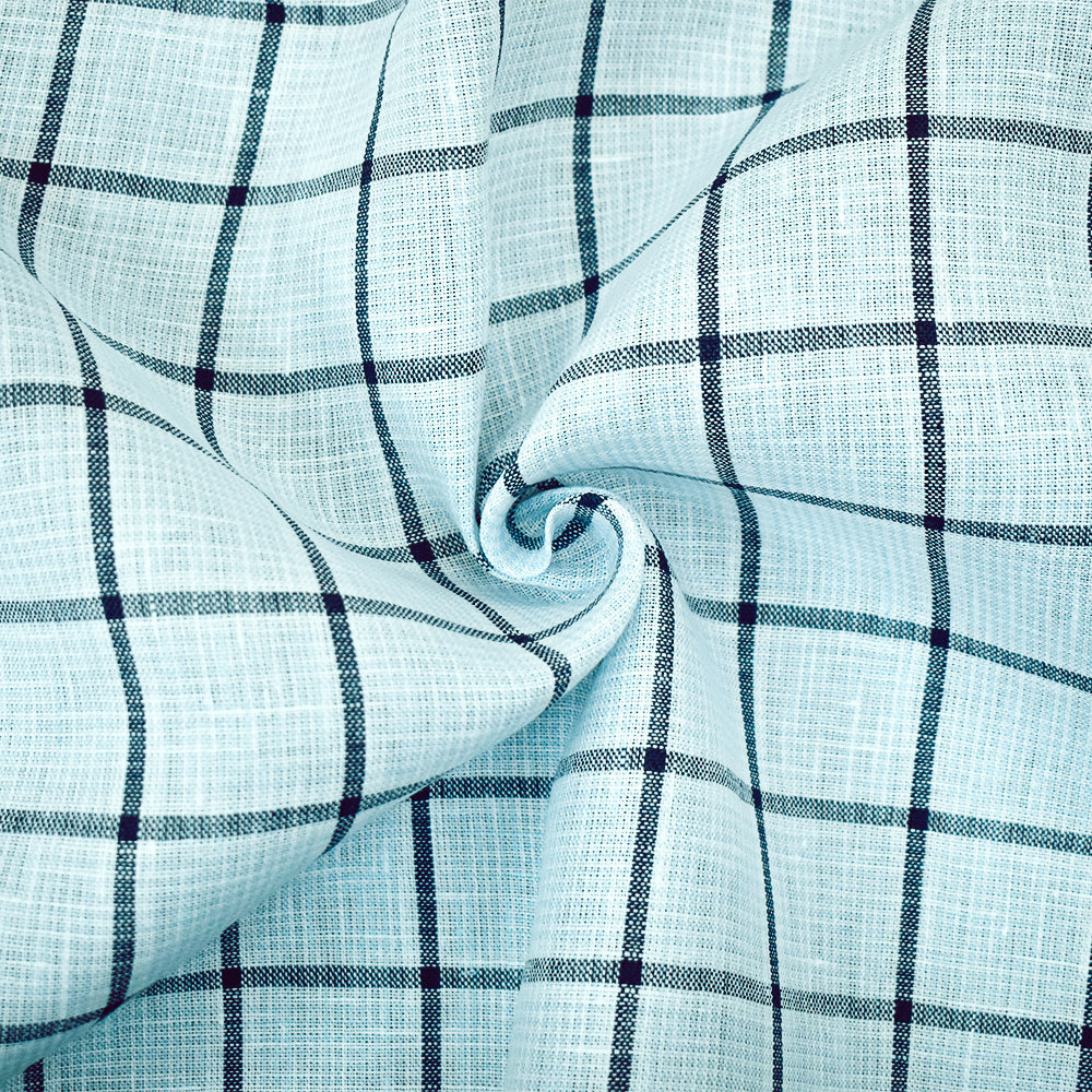Light Blue-Blue-White Spence Bryson Check Grid Irish Linen Woven Fabric