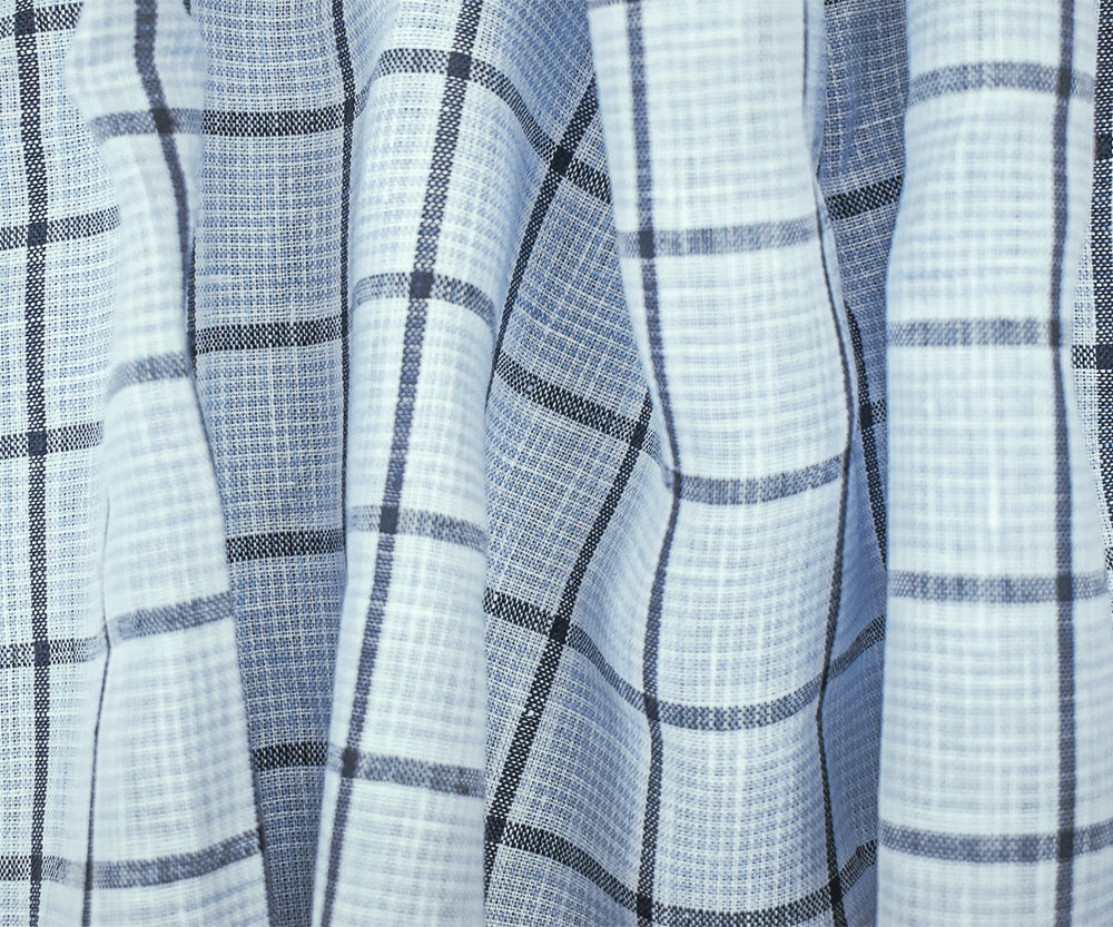 Light Blue-Black-White Spence Bryson Check Grid Irish Linen Woven Fabric