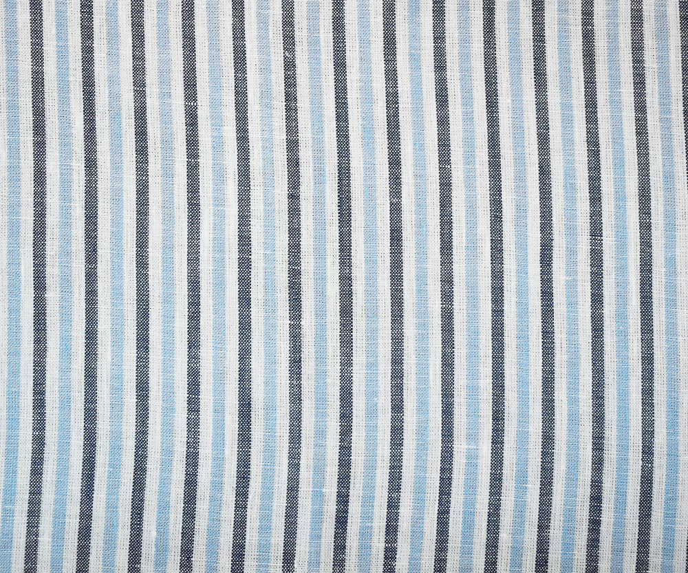 Dark Blue-Blue-White Spence Bryson Stripe Irish Linen Slub Woven Fabric
