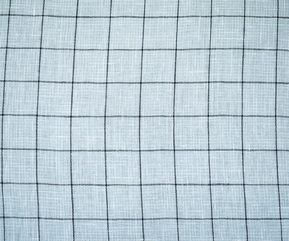 Light Blue-Black-White Spence Bryson Grid Check Irish Linen Woven Fabric