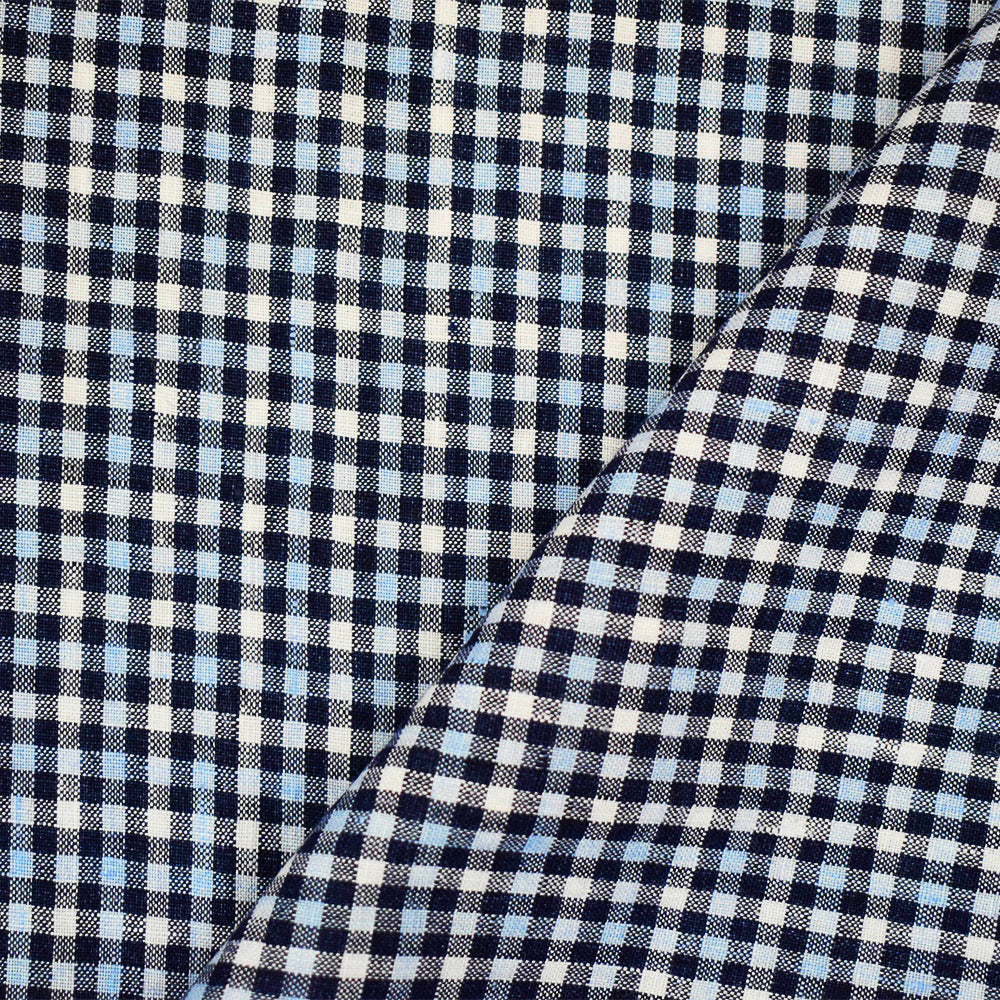 Navy-Blue-White Spence Bryson Washed Gingham Plaid Irish Linen Woven Fabric