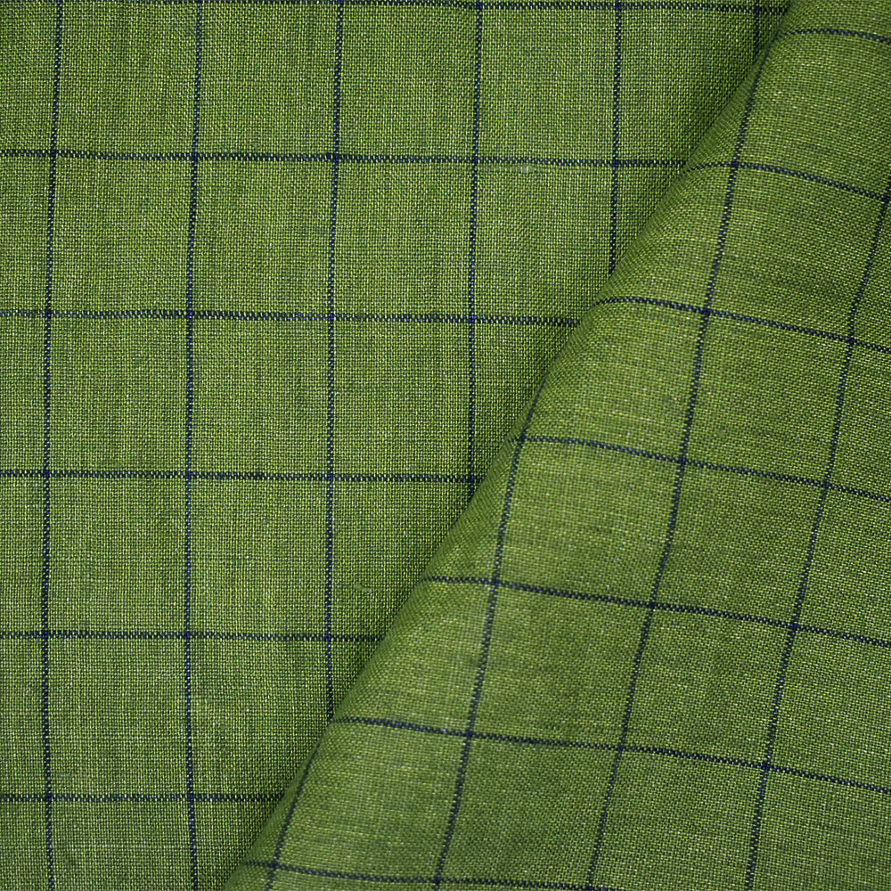 Green-Blue Spence Bryson Washed Grid Check Irish Linen Woven Fabric