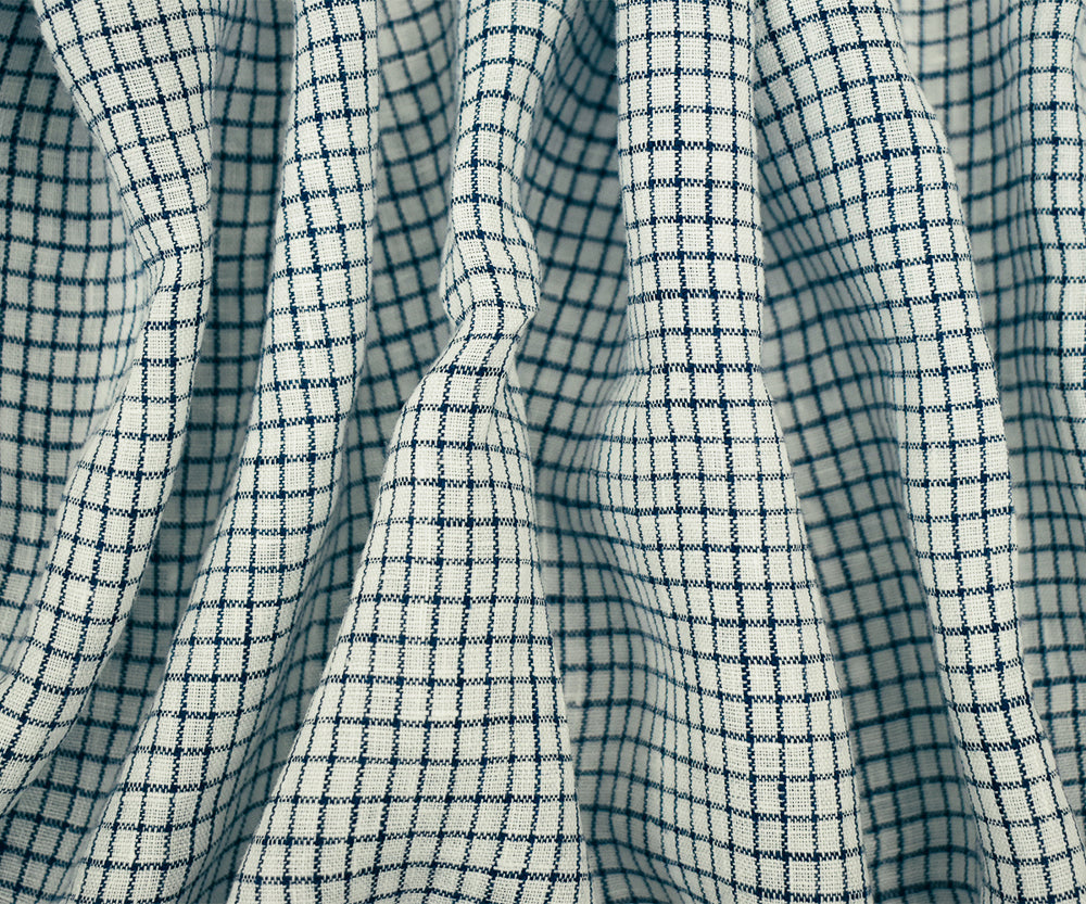 Dark Navy-White Spence Bryson Grid Check Washed Irish Linen Woven Fabric