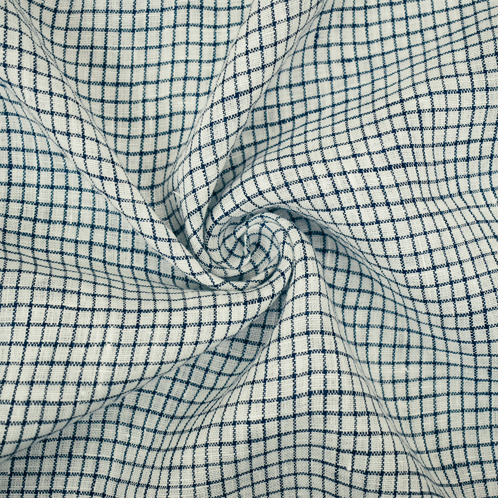 Dark Navy-White Spence Bryson Grid Check Washed Irish Linen Woven Fabric