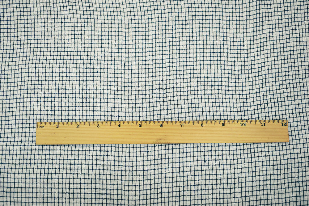 Dark Navy-White Spence Bryson Grid Check Washed Irish Linen Woven Fabric