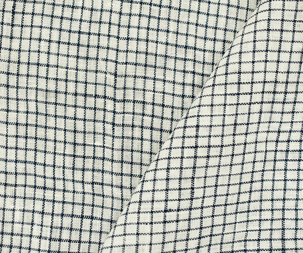 Dark Navy-White Spence Bryson Grid Check Washed Irish Linen Woven Fabric
