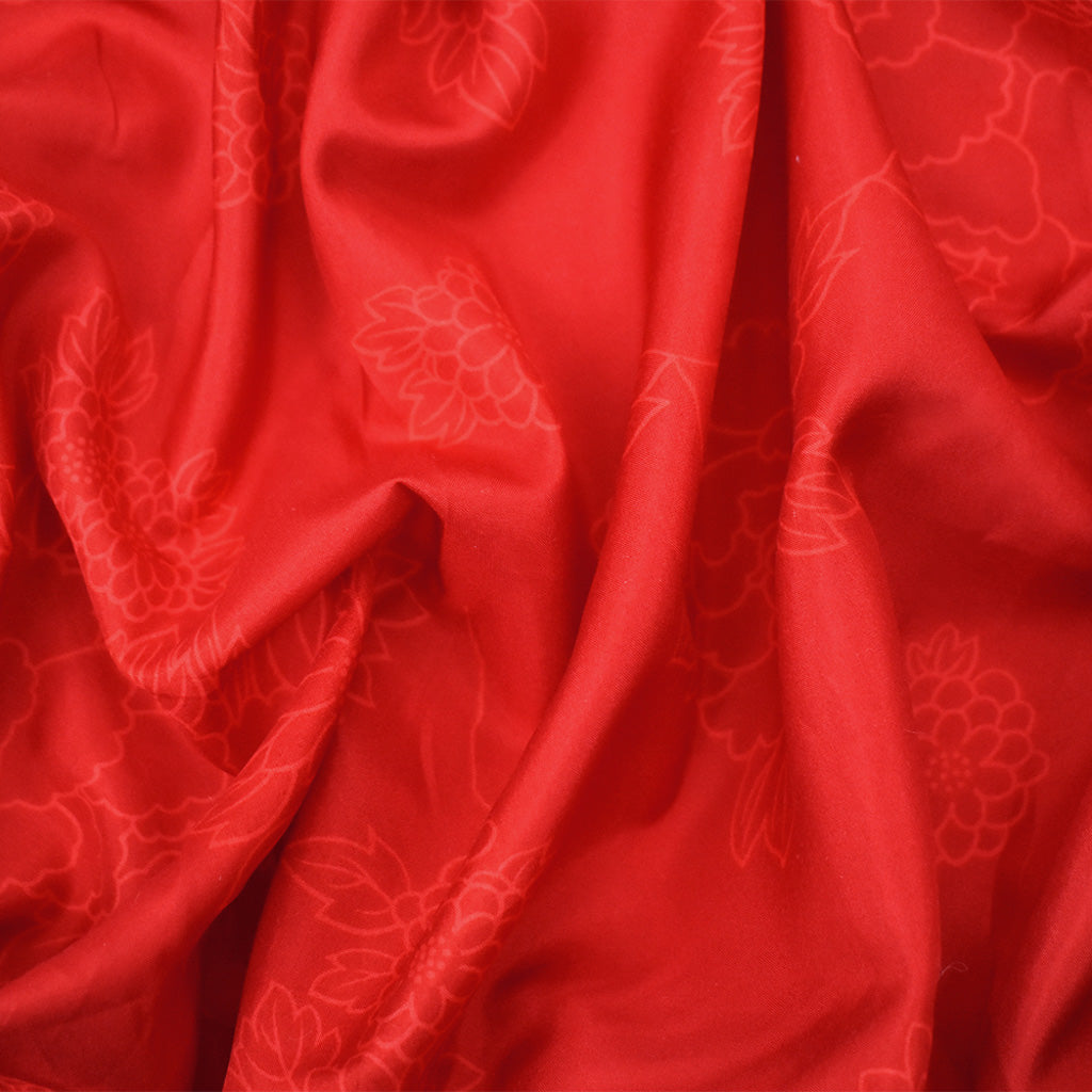 Red-Coral Silk Floral Printed Charmeuse Woven Fabric