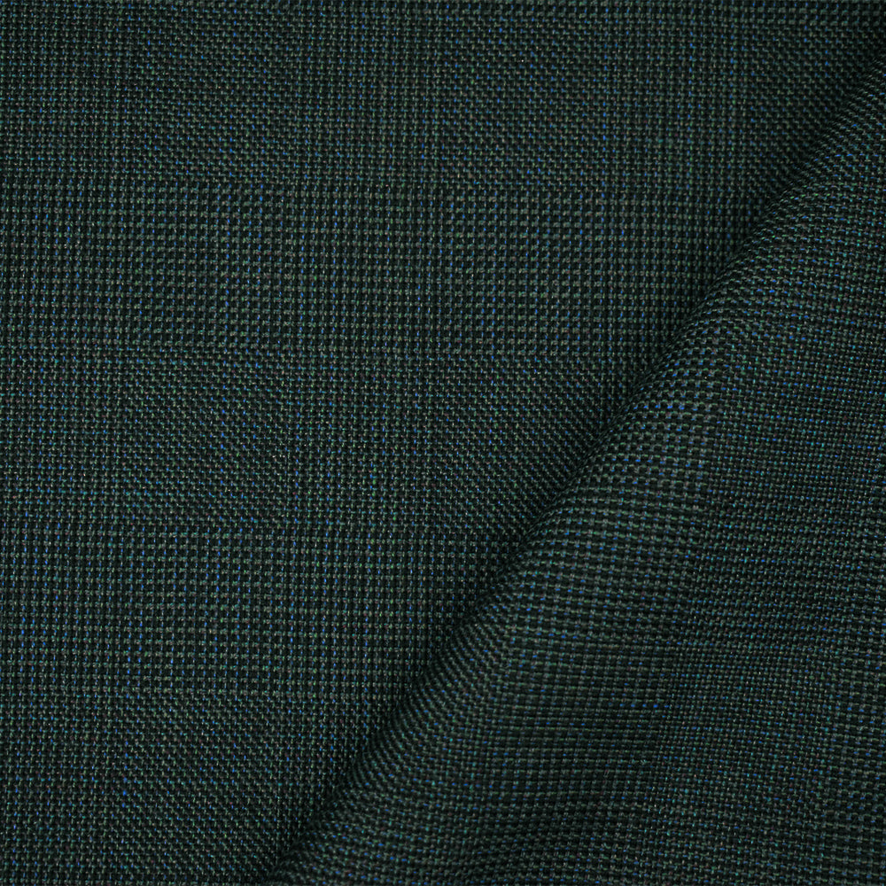 Black-Green-Multi Wool Poly Check Texture Suiting Woven Fabric