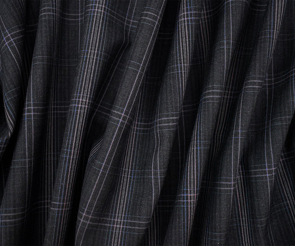 Gray-Purple-Multi Wool-Poly Plaid Woven Shirting Fabric