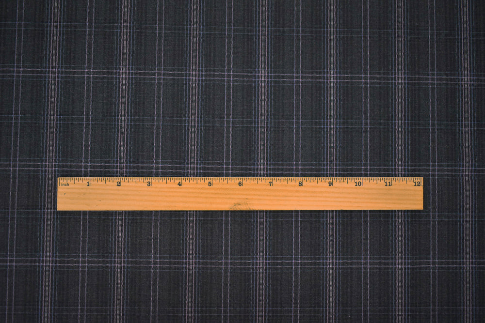Gray-Purple-Multi Wool-Poly Plaid Woven Shirting Fabric