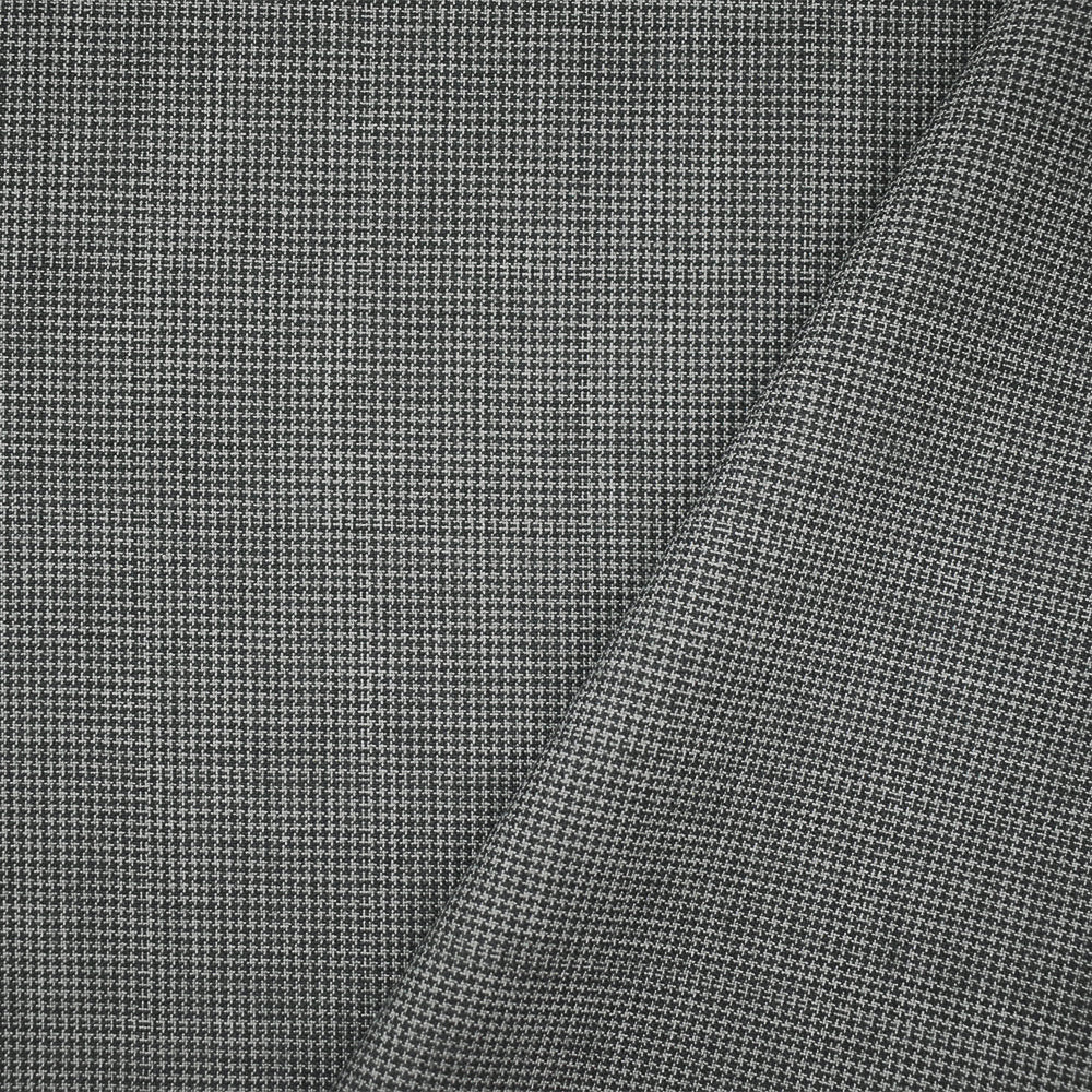 Gray-Black Poly-Wool Houndstooth Check Shirting Woven Fabric