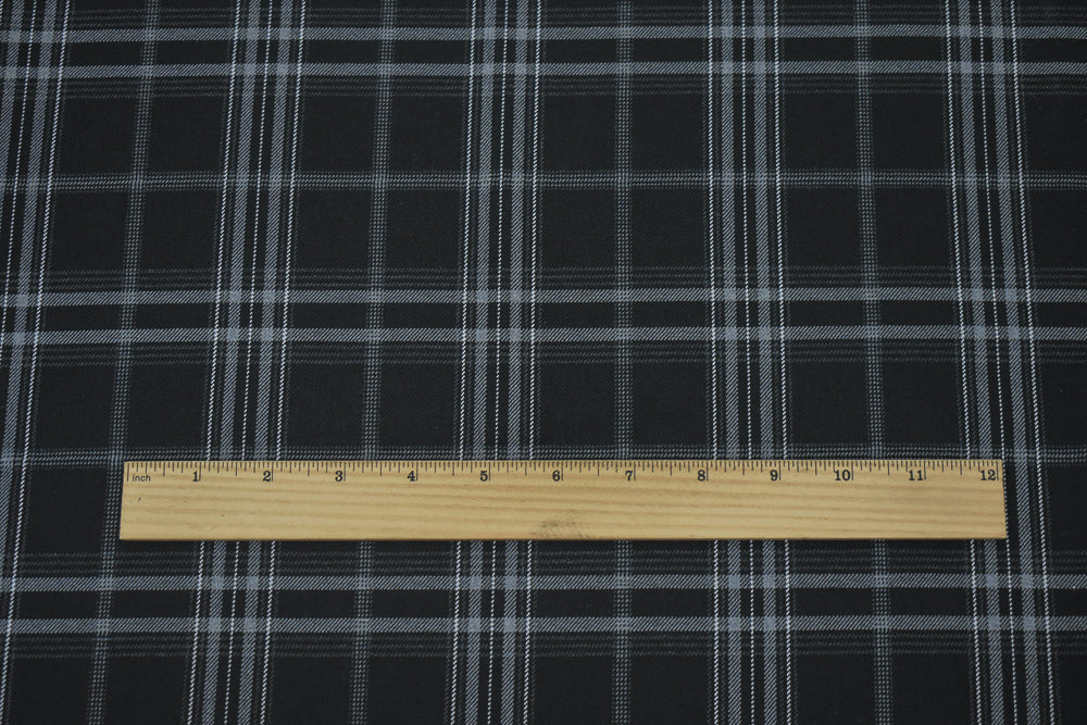 Black-White-Gray Wool-Poly Plaid Twill Suiting WovenFabric