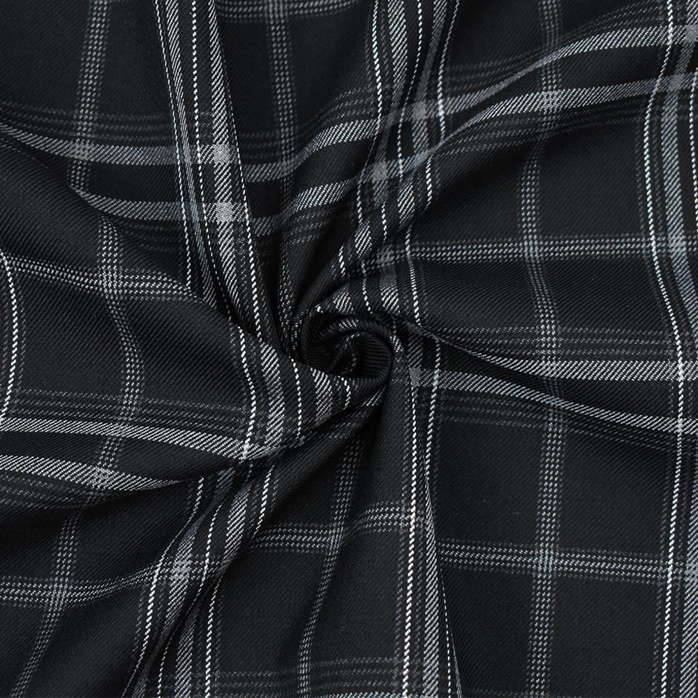 Black-White-Gray Wool-Poly Plaid Twill Suiting WovenFabric