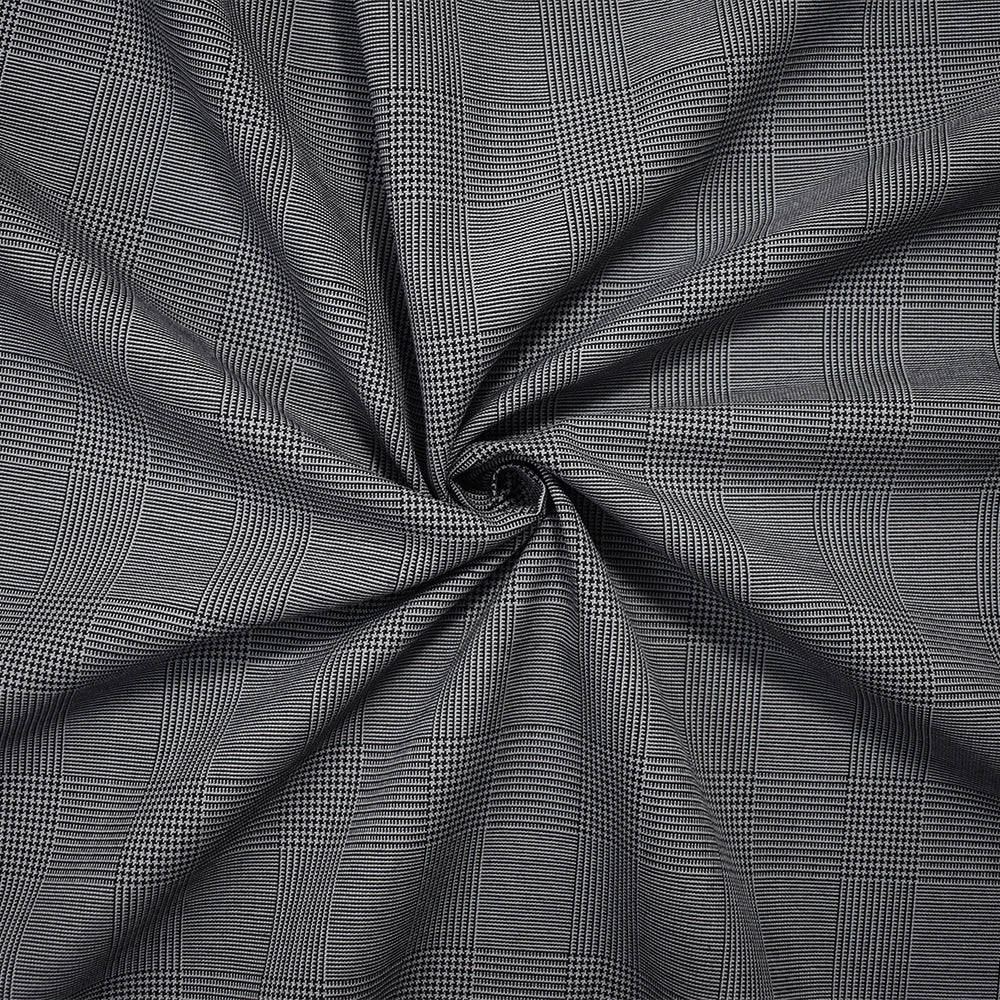 Black-Gray Wool-Poly Japanese Glen Plaid Woven Suiting Fabric
