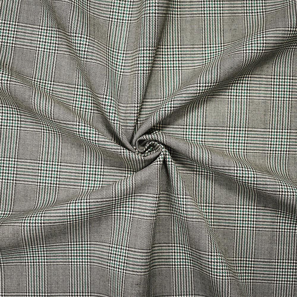 Black-Green-White Wool-Poly Japanese Plaid Woven Suiting Fabric