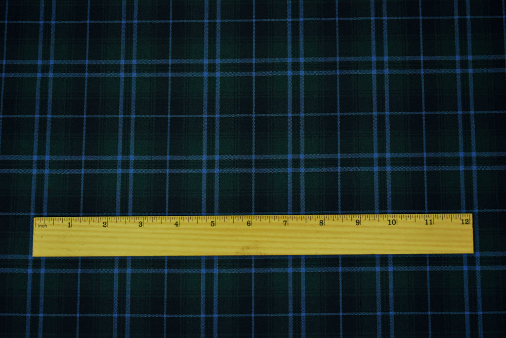 Blue-Green-Multi Poly Wool Plaid Check Shirting Woven Fabric