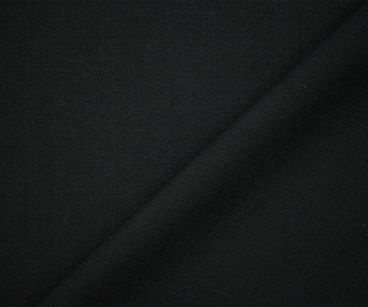 Black Wool-Polyester Black Solid Twill Woven Suiting Fabric