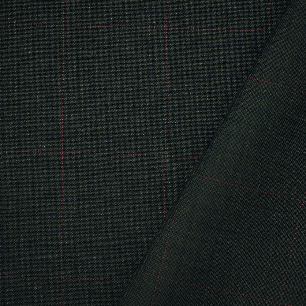Gray-Blue-Red Wool-Poly Plaid Check Woven Shirting Fabric