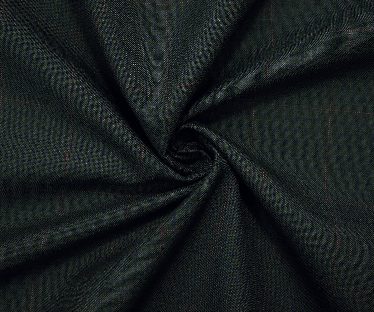 Gray-Blue-Red Wool-Poly Plaid Check Woven Shirting Fabric