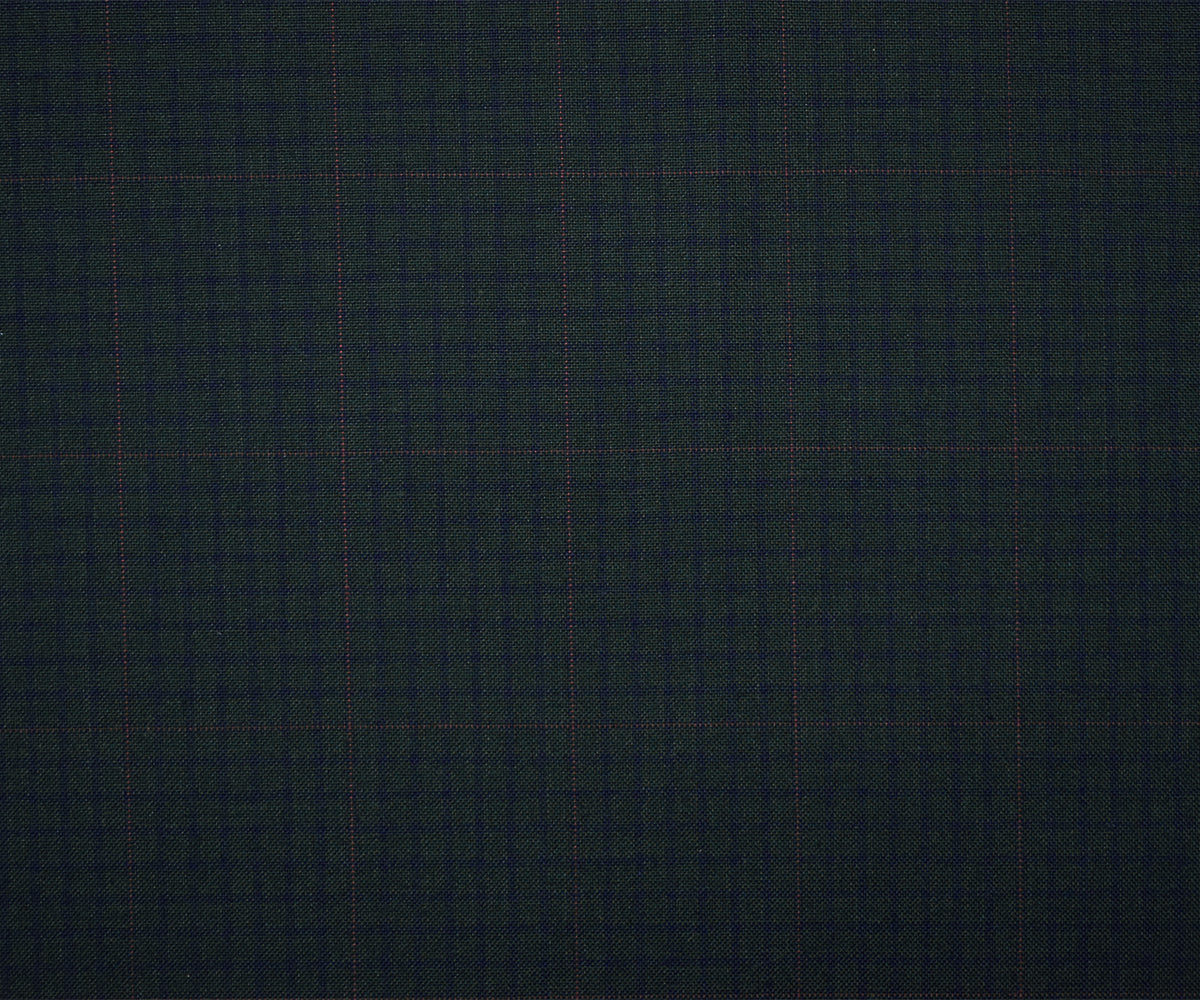 Gray-Blue-Red Wool-Poly Plaid Check Woven Shirting Fabric