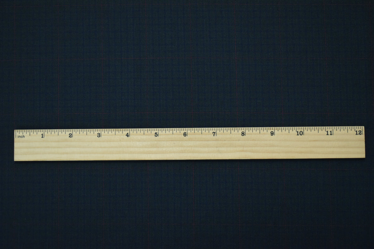 Gray-Blue-Red Wool-Poly Plaid Check Woven Shirting Fabric