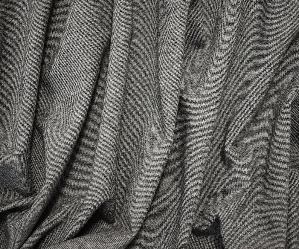Gray-Black Poly-Cotton Stretch Spandex Textured Double Knit Fabric