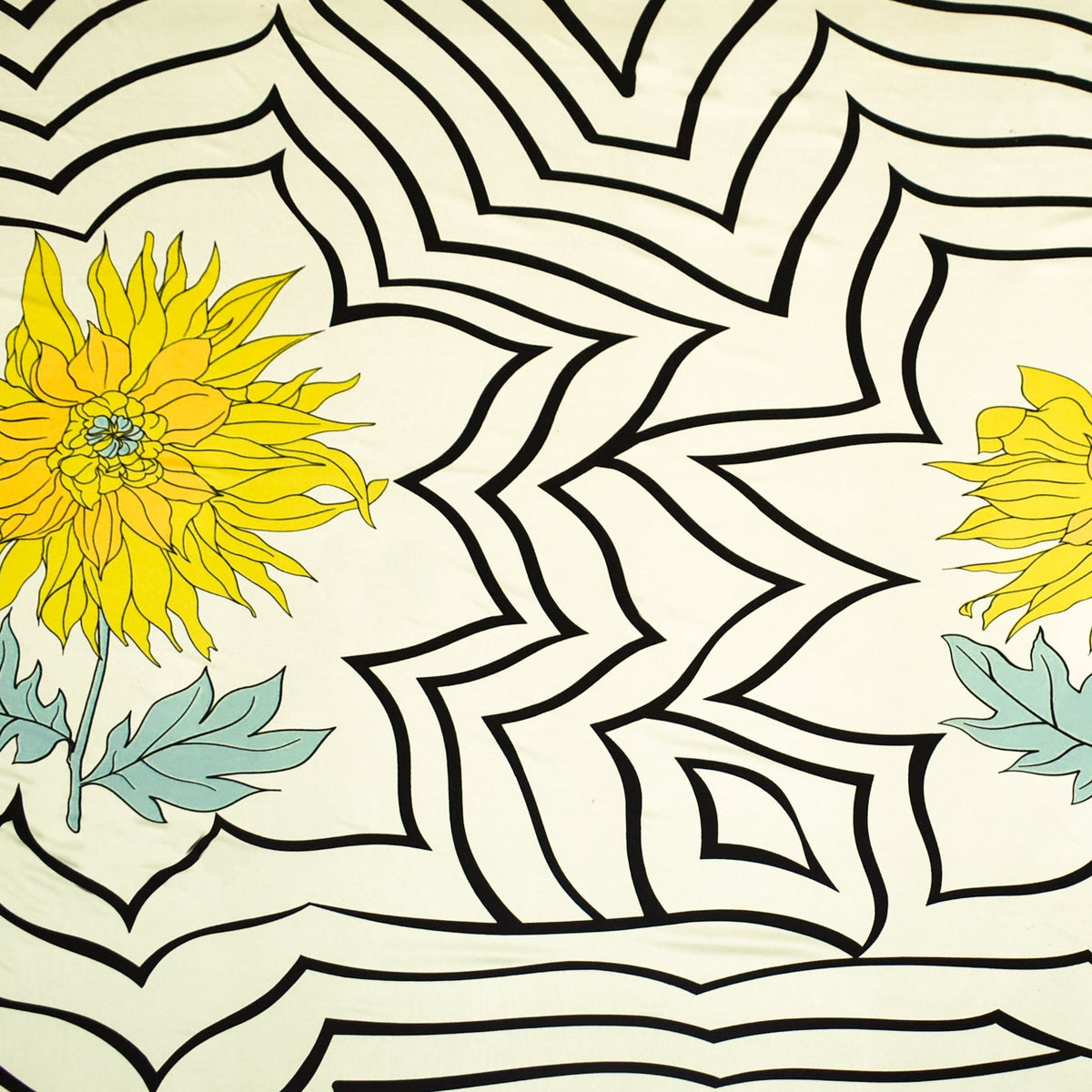 White-Yellow-Multi Floral Abstract Printed Silk Jersey Knit Fabric